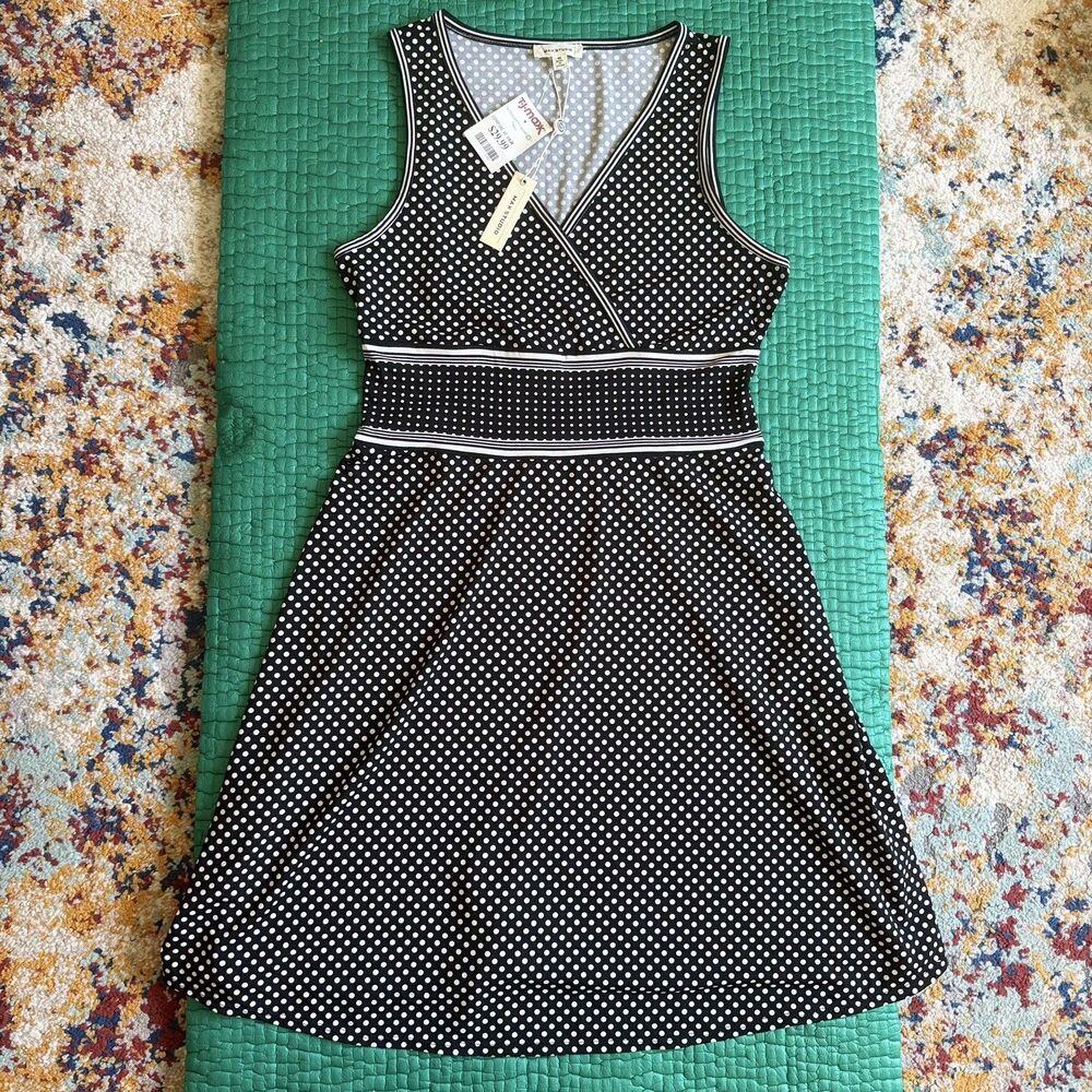 Max Studio A line Dress Polka Dot Women's Medium Black White Sleeveless